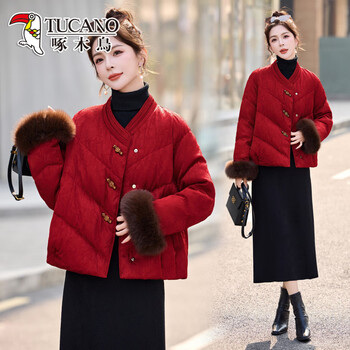 Woodpecker new chinese style national style down jacket women's 2026 winter new style great-looking short red fox fur warm jacket picture color s