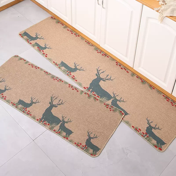 Yusenyi carpet entry door water-absorbent anti-slip mat bathroom floor mat linen cartoon strip mat kitchen floor door rose and deer 50x80cm0.9kg
