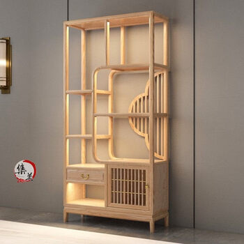 Bogu rack new chinese style solid wood tea cabinet storage rack tea room ash simple bookshelf tea rack storage display cabinet ash plum blossom cabinet left color optional with led warm light strip