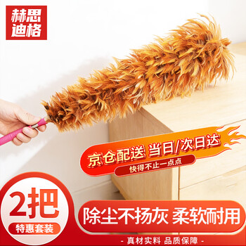 Hesdige jg-172 handmade chicken feather duster, stainless steel handle, car dust duster, cleaning duster, chicken feather dust sweeper (2 pieces), jingcang flash delivery
