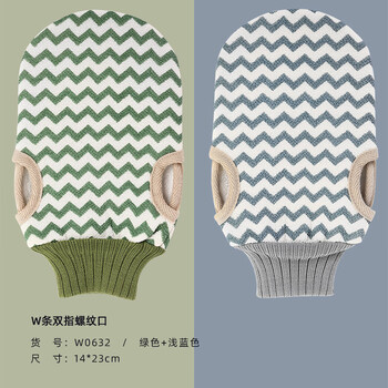 Jie liya bath towel, powerful mud and decontamination artifact, thickened double-sided adult men and women bathing household back rub gloves, wavy pattern two-finger style - green + light blue (2 packs)