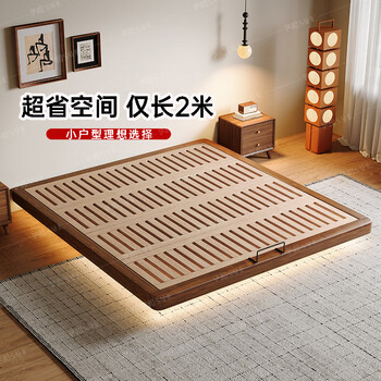 Sahe no bedside suspended bed beech solid wood modern simple small apartment flush white oak no backrest medieval style with lights single bed 100% solid wood 1.8*2m suspended bed encrypted beech bed board/light strip