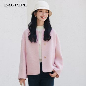 Bagpipe (bagpipe) 2025 winter new style small fragrant sheep wool simple short woolen coat loose temperament coat for women pink xs 150