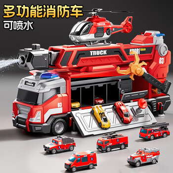 Bandimeng children's toys 3-6 years old early education fire truck rail car deformed ejection truck toy car boy birthday gift fire-multifunctional deformation truck + 6 alloy cars + ejection plane toy boy 3-6 years old car model toy 2025 hottest toy car