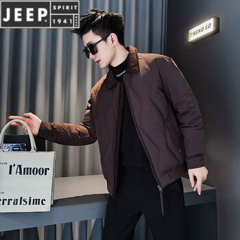 Jeep spirit cotton-padded jacket men's trendy warm lapel cotton-padded jacket winter new trendy brand casual down jacket brown m 95-115 catties