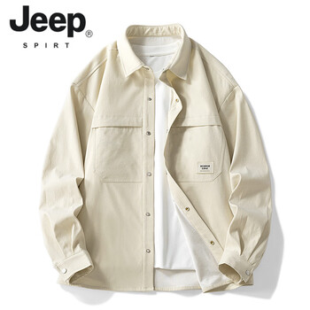 Jeep spirit2026 new spring and autumn shirt men's loose and versatile trendy casual lapel work jacket long-sleeved coat for men apricot m