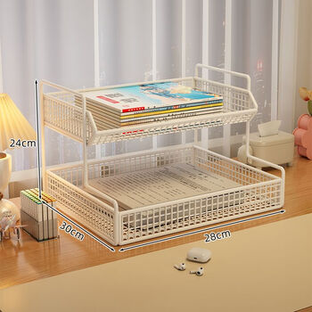 Fantasy desktop student bookshelf desk study supplies storage picture book shelf baby reading desktop school season book storage two-layer white small size