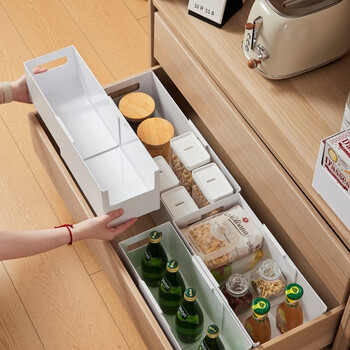 Yusenyi drawer snack storage box retractable kitchen household right-angle condiment storage box plastic sundries (new size l) off-white - notch model (cost-effective choice)