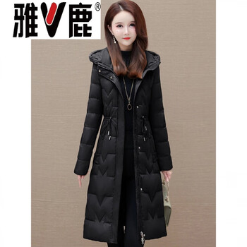 Yalu women's long over-the-knee waist down jacket 2026 winter new mother's wear white duck down jacket hooded large size black xl