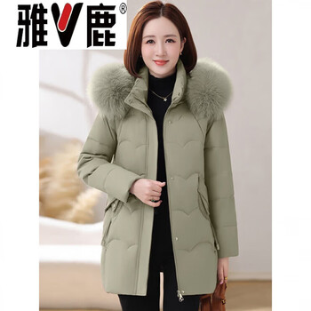 Yalu white goose down down jacket women's mid-length 2026 winter fashion thickened middle-aged women's warm jacket fashion goose down jacket 95% white goose down women's 2025 new style - green xl recommended 85-105 catties