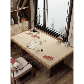 Sanqihu new chinese calligraphy desk mat waterproof and oil-proof no-wash study desk mat chinese style tablecloth desktop mat ping an xile pomegranate 50cmx100cm high-end light luxury/free anti-slip stickers