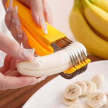 Fantasy stainless steel banana slicer banana fruit divider ham sausage cutting fruit knife salad slicing artifact slicer color box pack of two (professional customization)