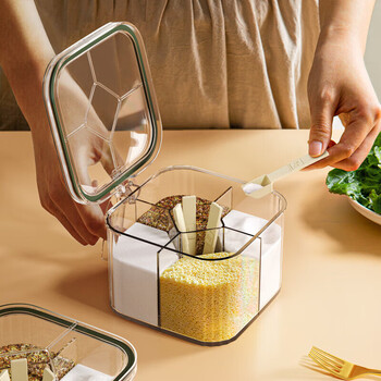 Sungsa japanese kitchen seasoning box four grids in one salt and msg jar seasoning box household multi grid storage seasoning box 5 grids in one green
