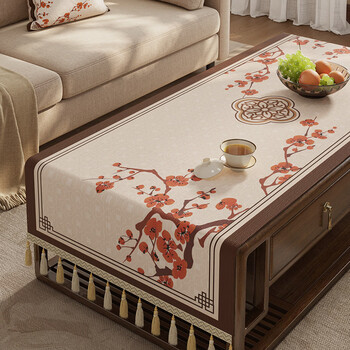 Yusenyi new chinese zen coffee table tablecloth chinese style high-end rectangular dining table cloth sideboard tv meishang jianxi bilateral b tassel michelle chenille 60*180cm including tassel size