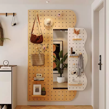 Yusenyi solid wood hole board custom-made dressing mirror integrated invisible sliding mirror into the entrance hall removable wall-mounted full-length mirror wave mirror integrated customization