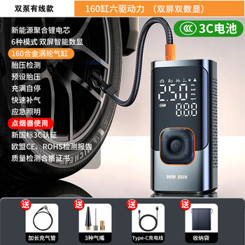 Derlssin car air pump tire with tire pressure measurement electric double cylinder portable car dedicated air pump inflatable treasure double pump wired storage bag + inflatable set