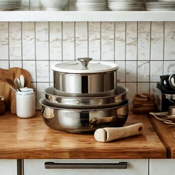 Zwilling imported from germany the same quality ceramic removable handle non-stick pan stainless steel frying pan milk pot soup pot pot set ceramic removable 5-piece set 28 frying pan (with lid) + 20 milk pan (