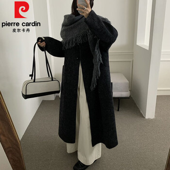 Pierre cardin 2025 autumn and winter new suli alpaca double-sided wool coat women's mid-length wool wool coat with scarf suli black with customized scarf s 90-125 jin