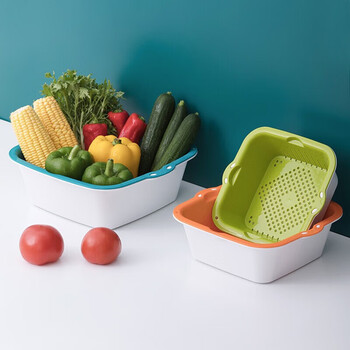 Camellia vegetable washing basket, drain basket, strainer, double-layer dual-purpose fruit and vegetable drain strainer, strainer basket, fruit plate, large and medium sizes optional, random color, small size 1162