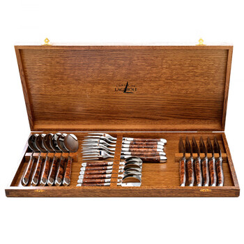He jiagong french laguiole forge de laguiole western food knife, fork and spoon 4-piece gift box thuja thuja handle western food 24-piece oak gift box set 6 knives + 6 forks + 6 soups