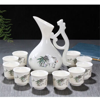 Fantasy wine pot, ancient style creative ceramic household, one pound of wine pot, white wine, one cup, antique wine separator, sake belt handle, bamboo newspaper safe dragon pot, 1 pot, 10 cups (free stopper)
