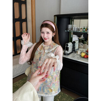 Yingci quality pink lace sweater for women winter new trendy top with slim fit and velvet base, tender pink sweater, double-sided velvet feel xs 150-158cm 70-85 catties