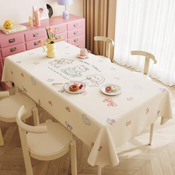 Fantasy cartoon tablecloth waterproof and oil-proof no-wash 2025 new style light luxury high-end pink cute style rectangular tablecloth lily lovely home 90x90cm..