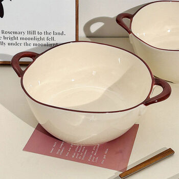 Pick-up cat cute underglaze color ceramic double-ear soup bowl household large noodle bowl soup basin high-value ramen instant noodle bowl snail noodles 9.5 inches double-ear irregular soup bowl-1300ml