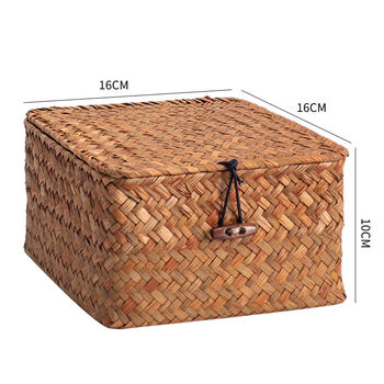 Fantasy desktop storage box rattan straw gift box with lid dustproof sundry basket and handicraft box simple orange square medium size