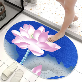 Yusen yi mat absorbs dirt and water, lotus toilet and bathroom to turn the floor into non-slip bathroom lotus door chinese style foot mat carpet jp blue lotus 40x60cm market model