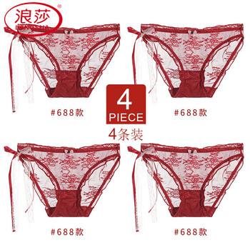 Langsha high-end zodiac year lace red panties women's sexy emotional mesh girls wedding gift year of the horse shorts 688+688+688+688 one size 80-130 jin