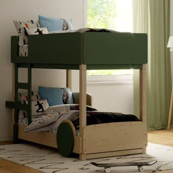 Yusenyi small apartment solid wood environmentally friendly children's bunk bed car style children's bed high and low bed with drawer drag bed military green without drawer 1000mmx2000mm bunk bed