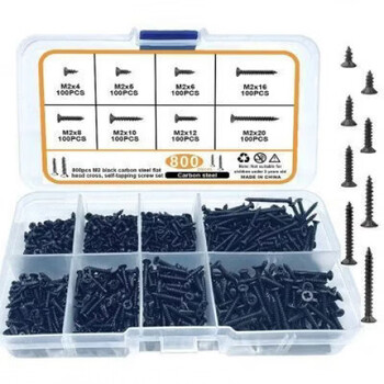Vinoa pcs m carbon steel self-tapping screws cross-border e-commerce screw boxed cross flat head self-tapping screw set 800pcs m2 carbon steel self-tapping screws cross-border e-commerce screw box