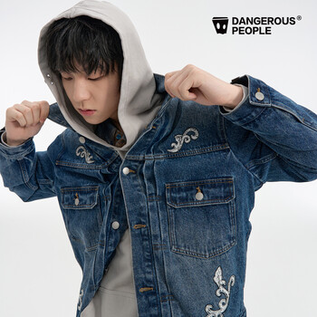 Dangerous people joker xue dsp new year's gift season studded embroidered denim jacket trendy brand early spring high street washed jacket blue s