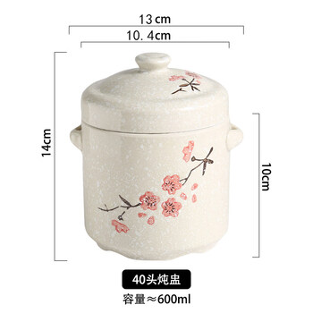 Tuojin jingdezhen ceramic water-proof stew pot with lid, double lid and double ears, stewed bird's nest cup, steamed egg cup, stew pot, household large inner pot, 40-head porcelain spoon, suitable for 1 person, 600ml