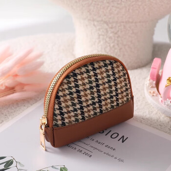Other/other coin wallet women's small wallet new exquisite high-end mini compact zip creative retro portable coin single zip - houndstooth brown