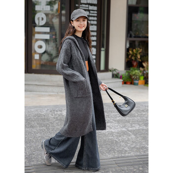 Ives (itisf4) high-end korean style lazy big sweater autumn and winter long casual hooded sweater jacket dark gray one size fits all