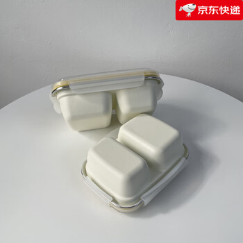 Perfect and good-looking 304 stainless steel lunch box microwave heated fruit box student ins style off-white divided lunch box_550ml (elementary school student meal capacity)