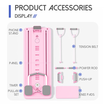 Pilates board with pole, multifunctional abdominal board, plank support, yoga exercise, fitness equipment, fitness board, upgraded fitness board - pink