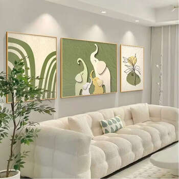 Yusenyi murals living room hanging paintings atmospheric sofa background wall decorative paintings high-end sensitive paintings lucky elephant d high-definition giclee art decorative paintings set of three dazzling black (aluminum alloy frame oil canvas) 50x70 on both sides and 90x70 in the middle