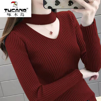 Woodpecker (tucano) halterneck bottoming shirt for women in autumn and winter new style black half turtleneck sweater v-neck slim knitted sweater top burgundy (no buttons) l recommended weight - 115 pounds