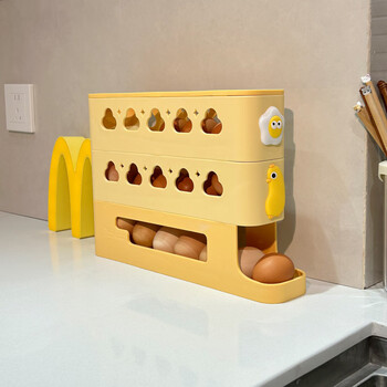 Anjieda cartoon egg storage box refrigerator with side door egg rack automatic egg rolling device organization artifact crisper egg tray three-layer rolling refrigerator egg storage crisper