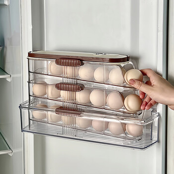Rihe tang egg storage box side door storage organizer refrigerator household food rolling pack rolling egg storage fresh-keeping rack 3-layer-single row