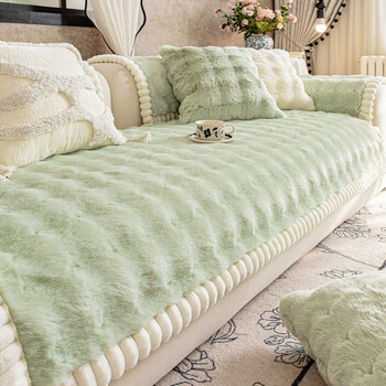 Beate lesch sofa cushion high-end sofa towel light luxury 2025 popular straight row sofa cushion winter rabbit plush sofa seat cushion nuanyangyang-green 110cm*260cm
