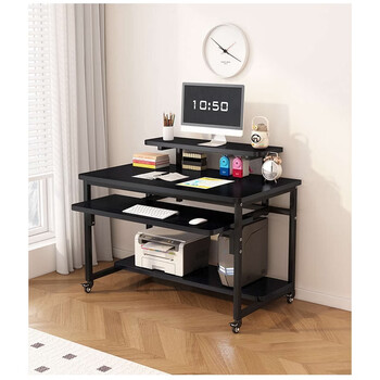 Yusenyi home desktop computer table small bedroom table study table simple three-layer movable table desk black black 90x50x92cm