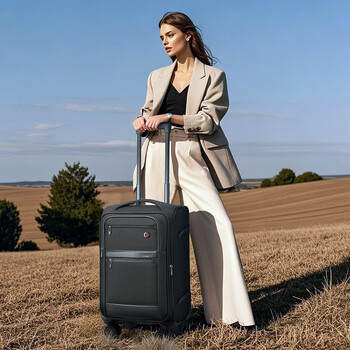 Crossgear business suitcase 20-inch boarding case for men, check-in-free trolley case, business trip suitcase, can be put on the plane, black 20-inch, can be boarded, short-distance business trip with expansion