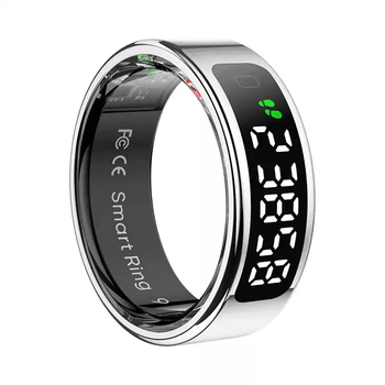 He jiangong r digital r11 smart ring screen display heart rate pedometer sleep monitoring waterproof bluetooth ring silver gesture control/smart digital display with charging compartment no. 8
