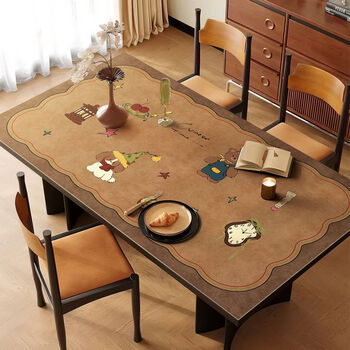 Fantasy simple modern cartoon animation pattern waterproof and oil-proof no-wash anti-scalding insulated table mat pvc tablecloth 2025 50x120cm super easy to care for soft brown child's dream rectangular pvc