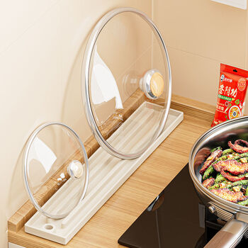 Fantasy narrow slit pot lid storage mat chopping board cutting board storage rack suction cup kitchen pot lid placer thickened drainage white 1 pack high temperature resistant