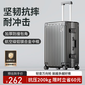 Fandia aluminum frame suitcase men's universal wheel business trolley case 24-inch aircraft suitcase password box women's leather suitcase gray